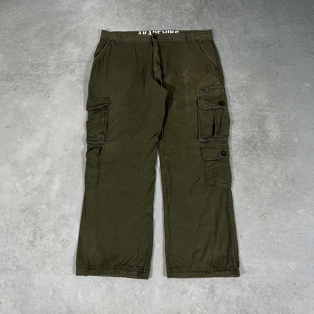 Akademiks Cargo Pants Relaxed Wide Leg Olive Cotton Mens - Size: 38x30
